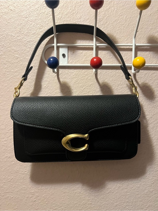 Coach Handbags - Coach Black Pebbled Leather Shoulder Bag with Gold 'C' Buckle